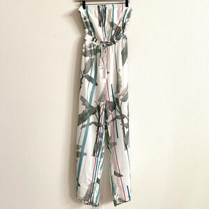 a. Peach Strapless White Tropical Flowy Jumpsuit Romper Women's Small